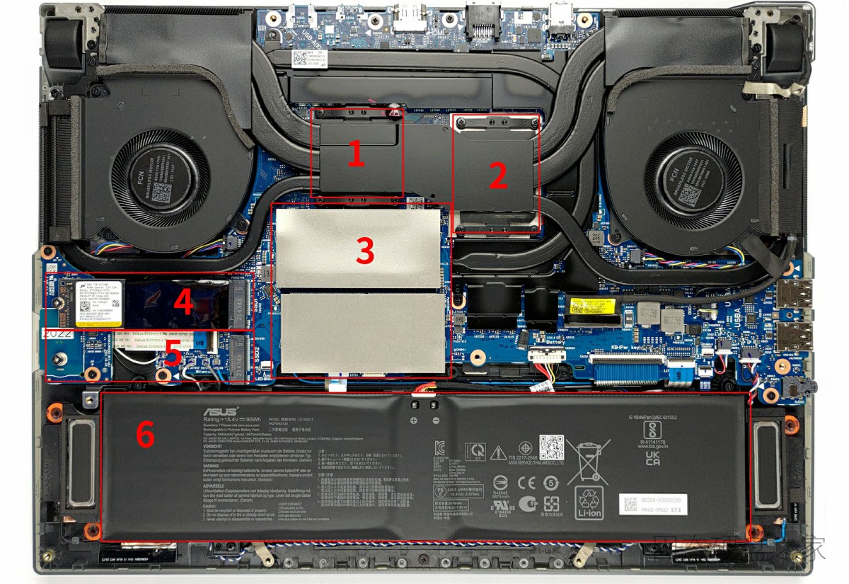 华硕 ROG Strix SCAR 15 G533笔记本拆机-内部硬件排布