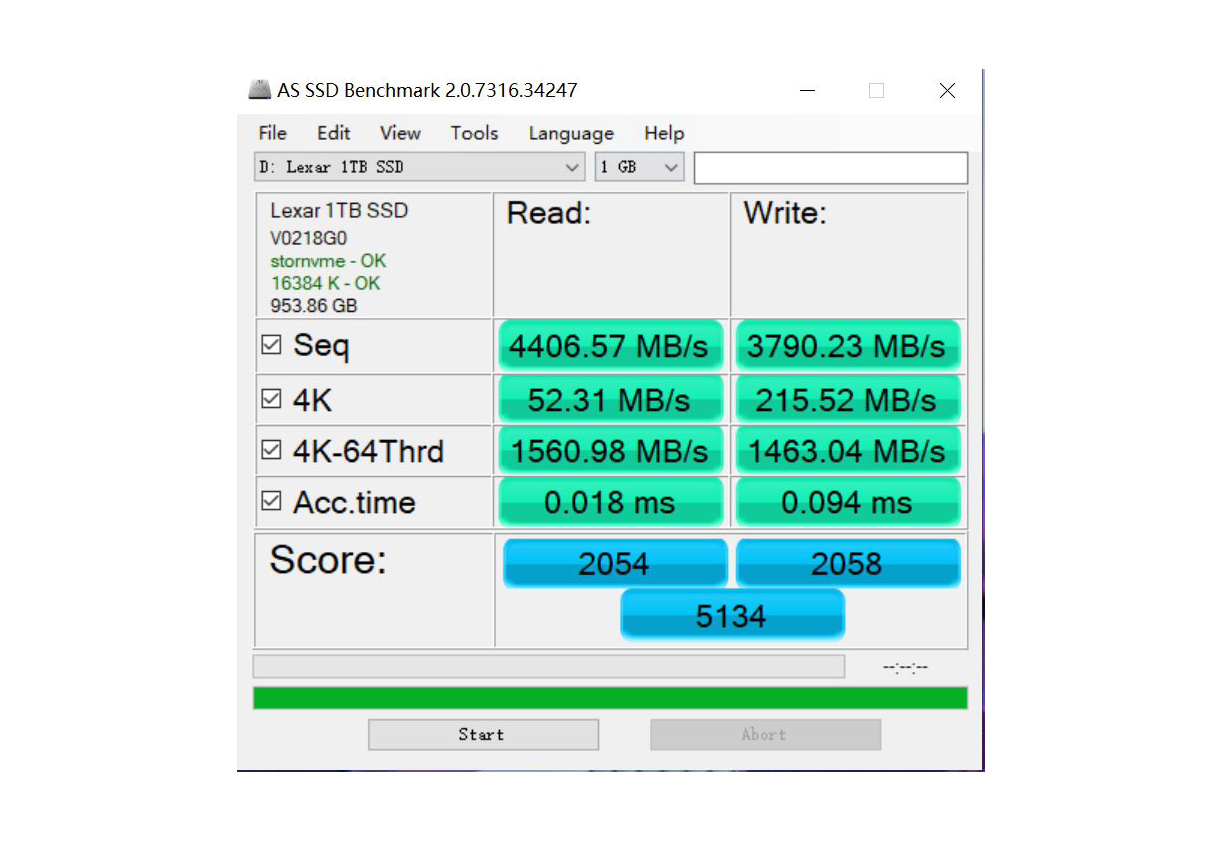 雷克沙 NM760 1TB测评-AS SSD BENCHMARK测试