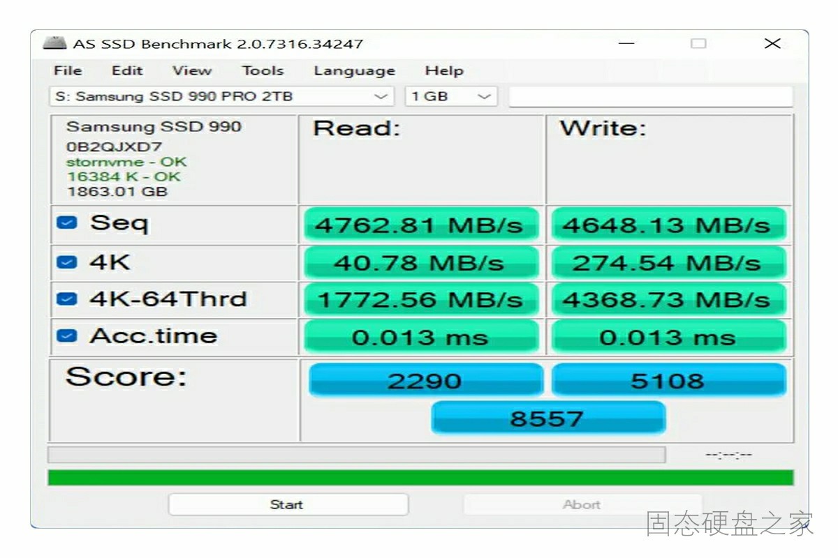 三星 990 PRO AS SSD benchmark测试