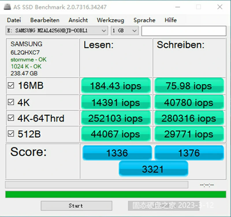 SAMSUNG PC9B1 Benchmark 跑分 iops