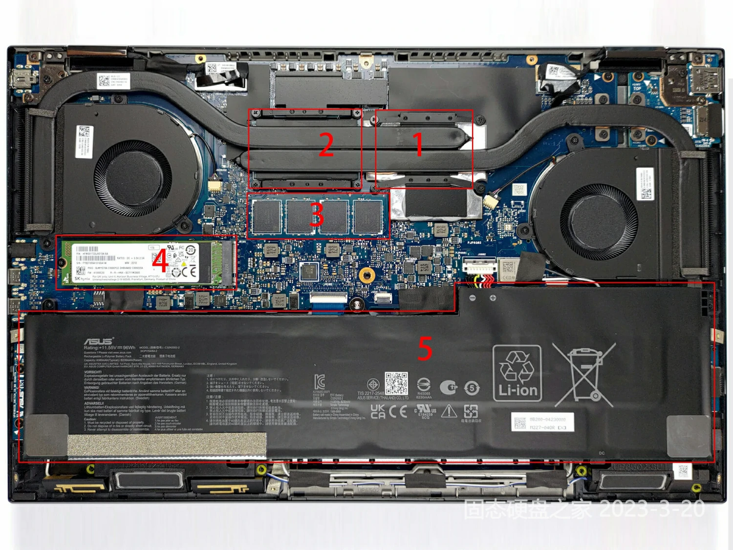 华硕 Zenbook Pro 15 Flip OLED 机身内部硬件排布