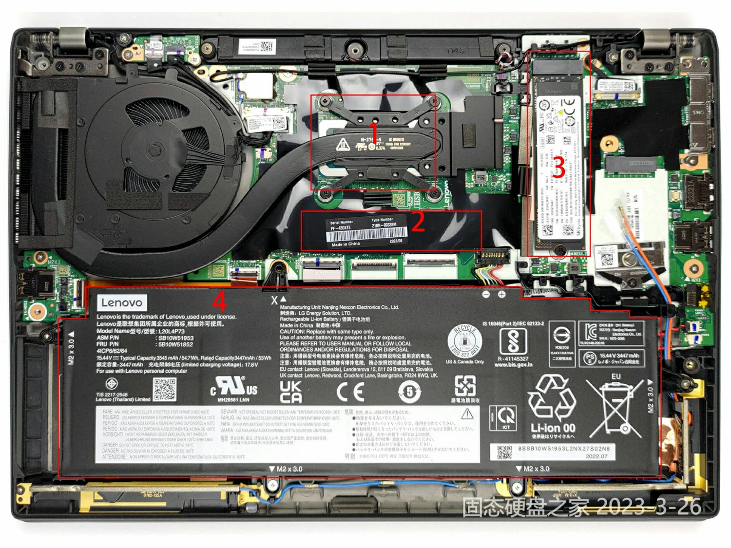联想 ThinkPad X13 Gen 3 机身内部硬件排布