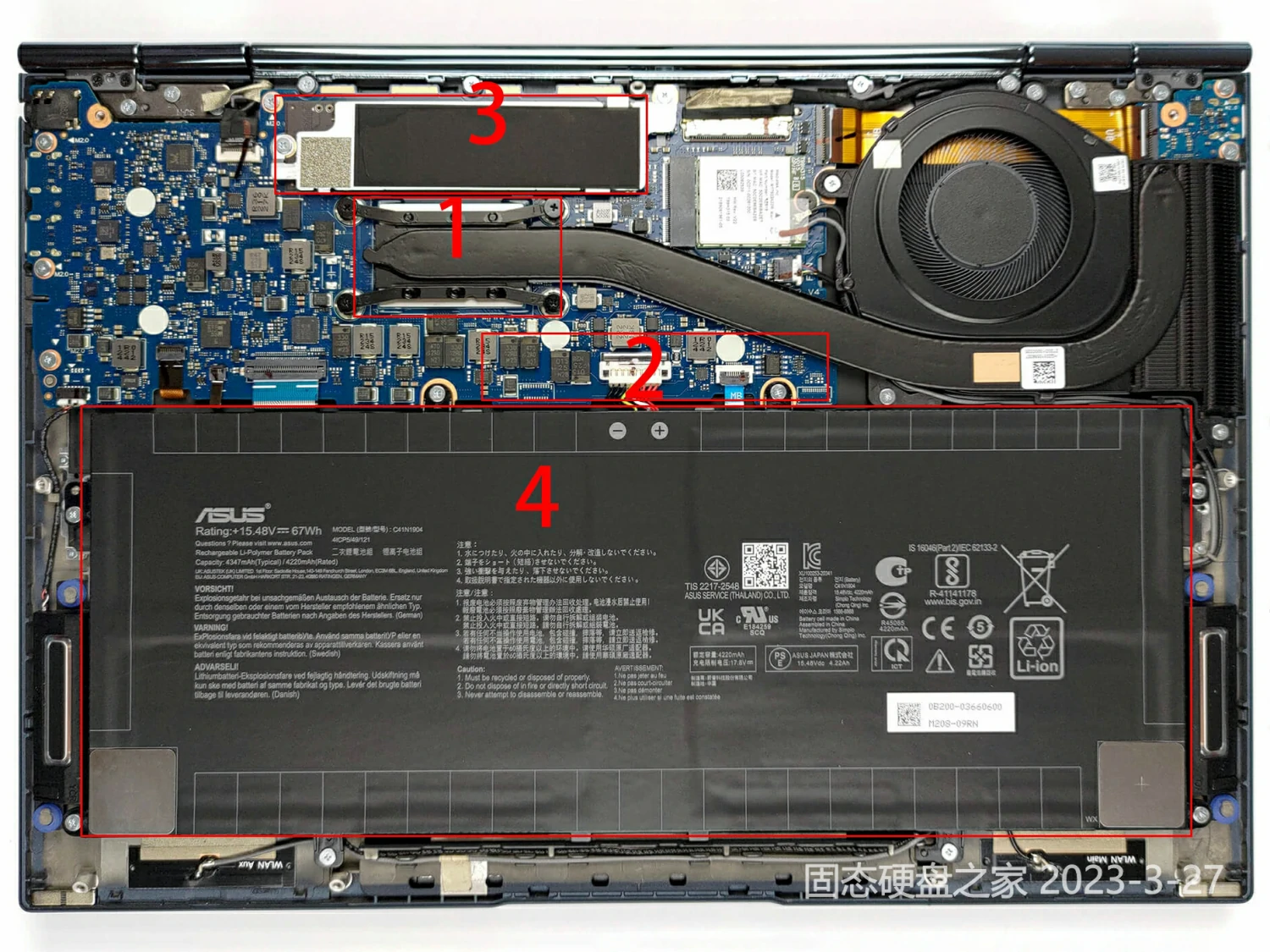 华硕 Zenbook S 13 OLED (UM5302)机身内部硬件排布