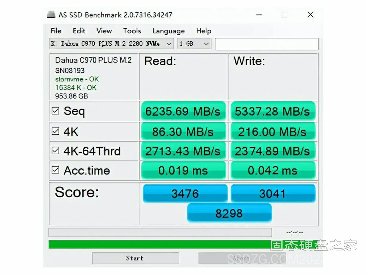大华 C970 PLUS as ssd benchmark 跑分