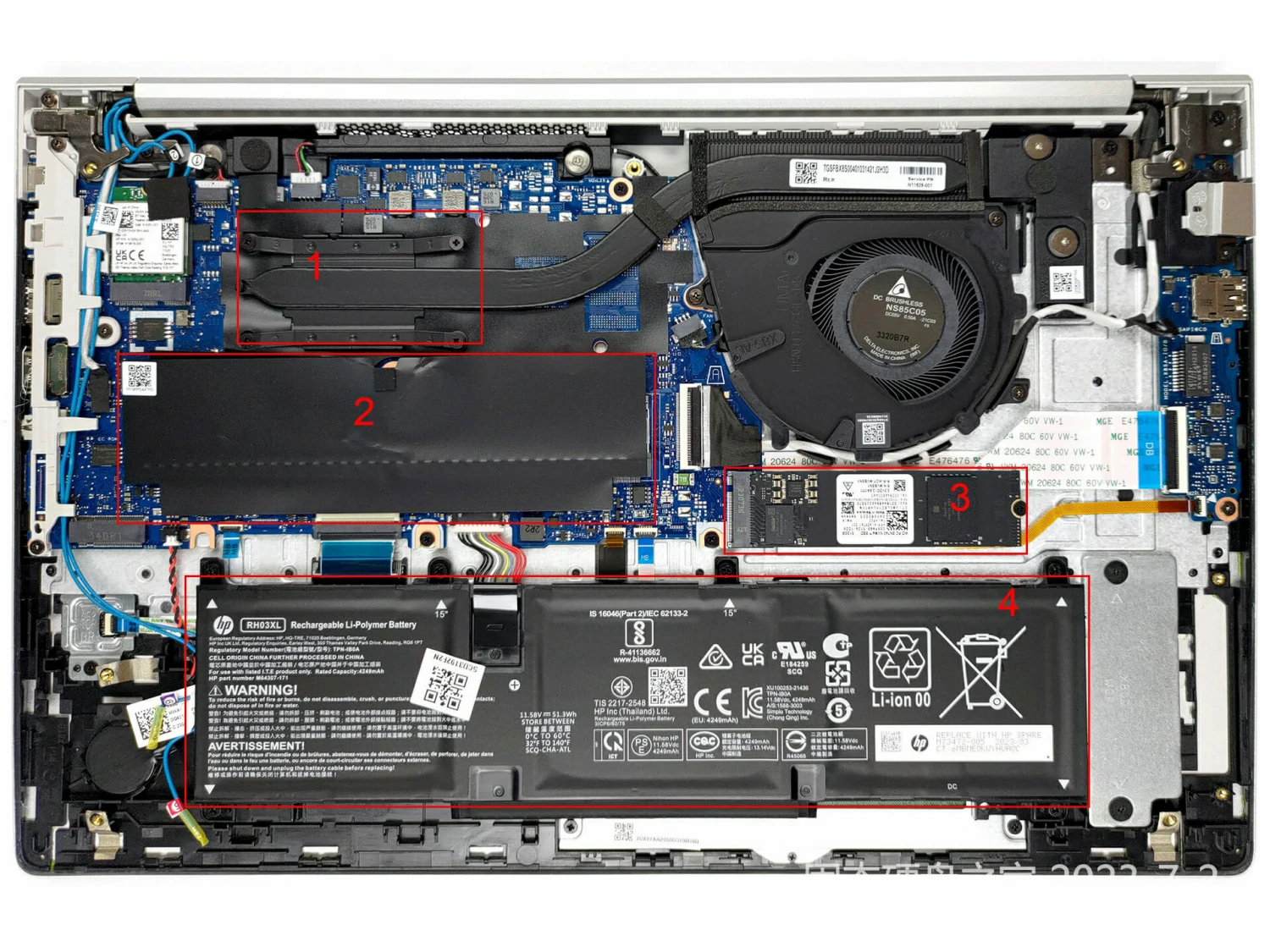 惠普ProBook 450 G10 机身内部硬件排布