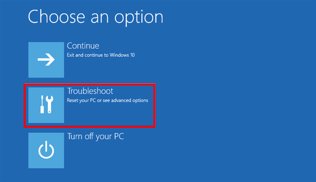 选择疑难解答以进入 Windows 11 安全模式选项