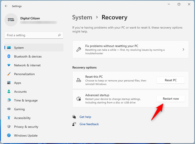 Windows 11 Recovery options