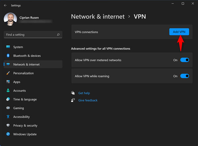 单击或点击添加 VPN