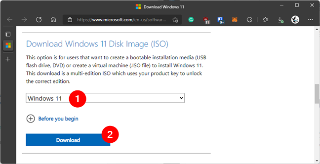 下载 Windows 11 ISO 映像文件
