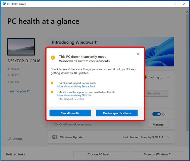 PC 健康检查说这台电脑无法运行 Windows 11