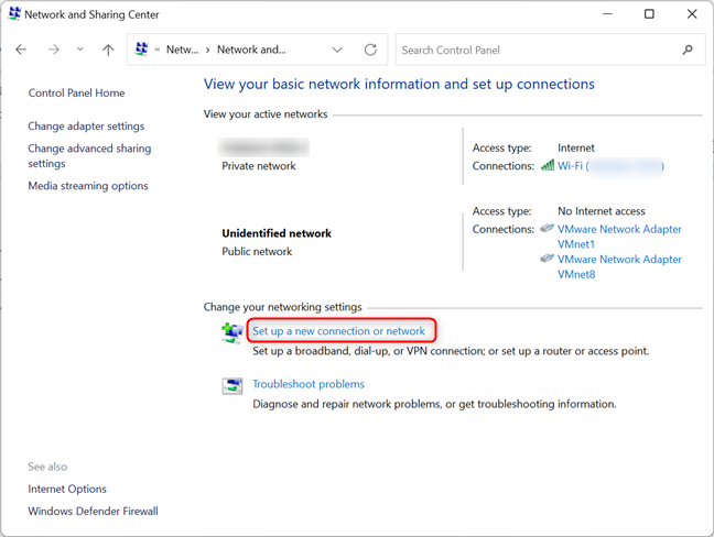 在 Windows 11 中启动“设置连接或网络”向导