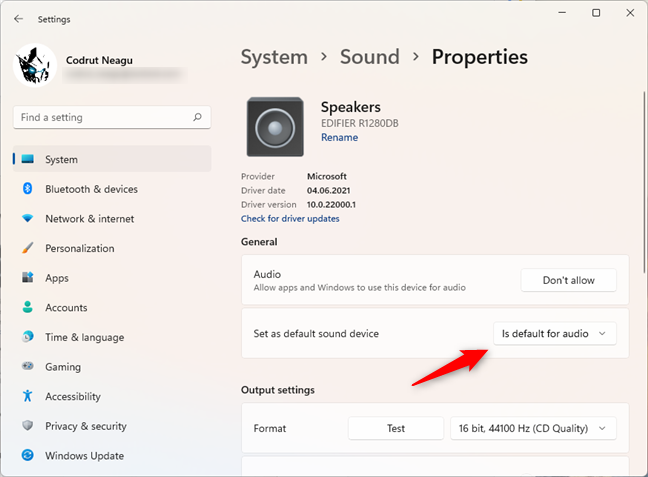 Speakers are set as default in Windows 11