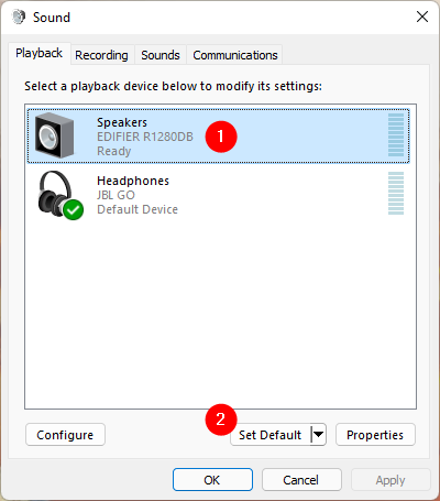在 Windows 11 PC 上选择默认扬声器