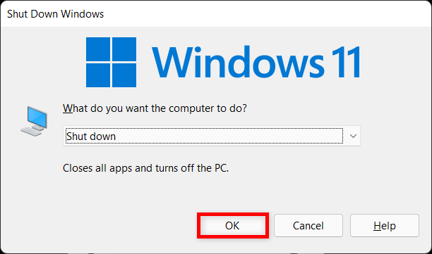 Use the keyboard shortcut for shutdown in Windows 11