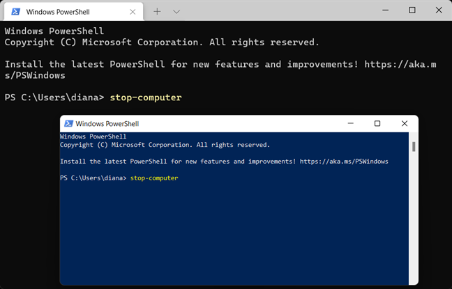 对 PowerShell 和 Windows 终端使用 Windows 11 关机命令
