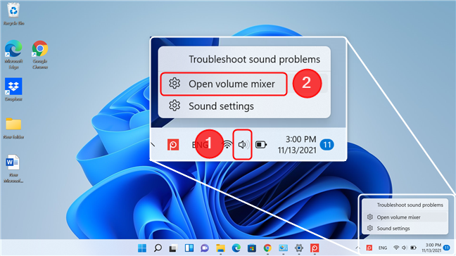 从 Windows 11 中的任务栏访问音量混合器