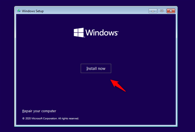 开始安装Windows 10